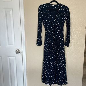 Ganni Navy Polka-Dot Georgette Maxi Wrap Dress EU size 36/4